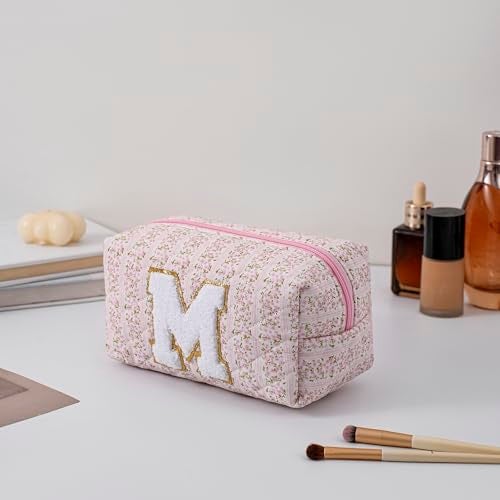 JOVAKIT Alphabet Makeup Bag Cosmetic Bag for Women, Christmas Gifts for Girls Age 6-18, Floral Flowers Coquette Travel Toiletry Zipper Make Up Pouch Organizer Trendy Stuff (Pink Floral M) - Image 2