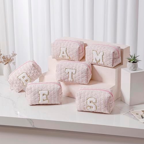 JOVAKIT Alphabet Makeup Bag Cosmetic Bag for Women, Christmas Gifts for Girls Age 6-18, Floral Flowers Coquette Travel Toiletry Zipper Make Up Pouch Organizer Trendy Stuff (Pink Floral M) - Image 3
