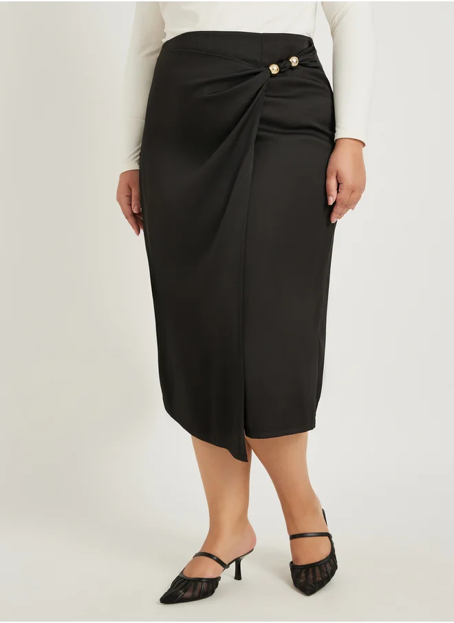 ستايلي Plus Size Plain Wrap Look A-Line Skirt with Bead Detail