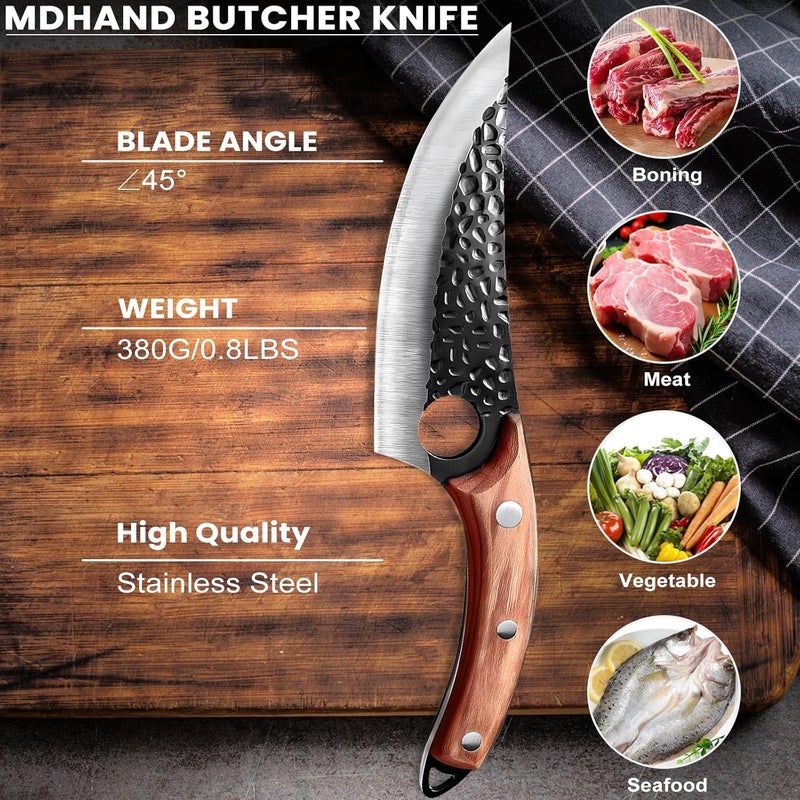 MDHAND Chef Knife - Hand Forged Butcher Knives with Sheath, Japanese Knives, Stainless Steel Viking Knives, Meat Cutting Knife for Kitchen, Camping, BBQ, Hunting, Holiday Gifts for Men - Image 2