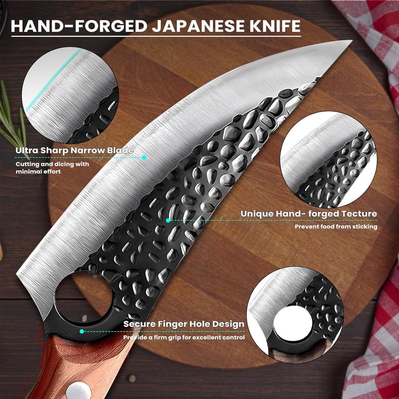MDHAND Chef Knife - Hand Forged Butcher Knives with Sheath, Japanese Knives, Stainless Steel Viking Knives, Meat Cutting Knife for Kitchen, Camping, BBQ, Hunting, Holiday Gifts for Men - Image 4