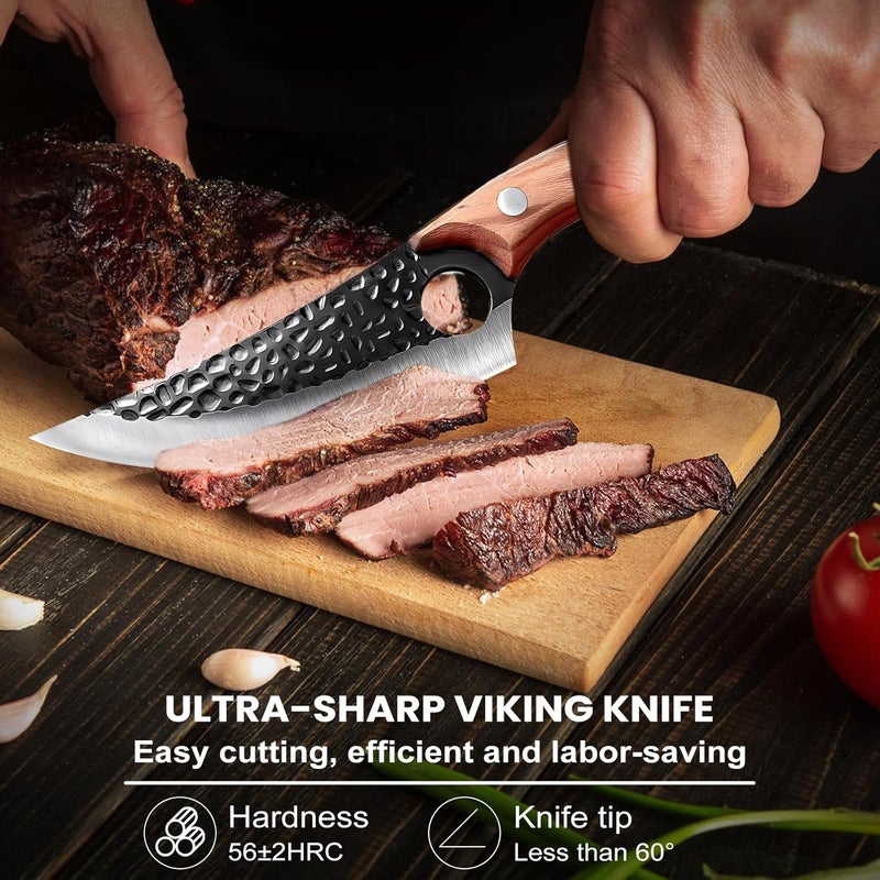 MDHAND Chef Knife - Hand Forged Butcher Knives with Sheath, Japanese Knives, Stainless Steel Viking Knives, Meat Cutting Knife for Kitchen, Camping, BBQ, Hunting, Holiday Gifts for Men - Image 3