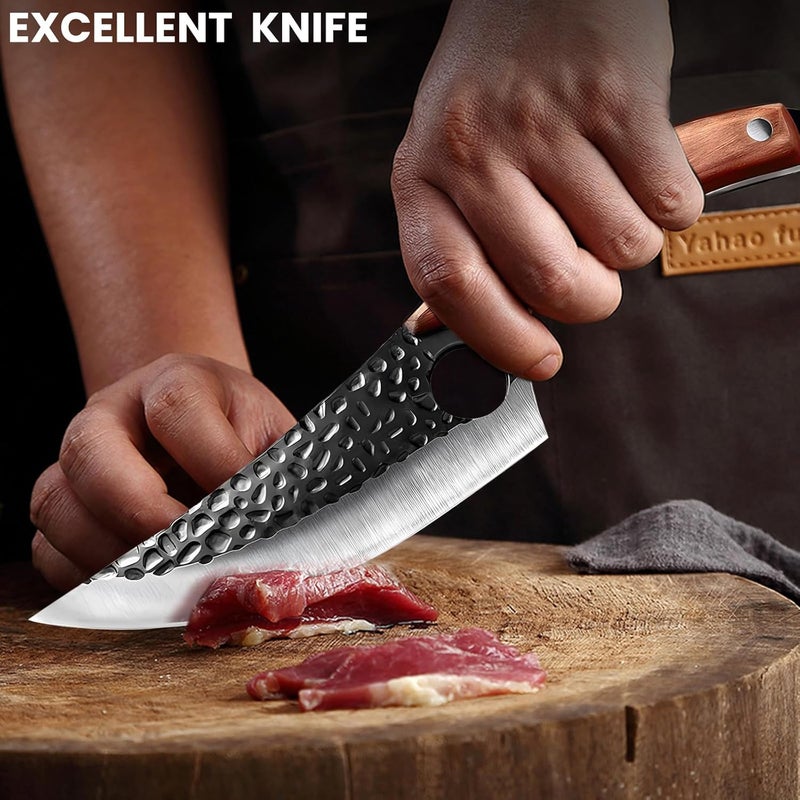 MDHAND Chef Knife - Hand Forged Butcher Knives with Sheath, Japanese Knives, Stainless Steel Viking Knives, Meat Cutting Knife for Kitchen, Camping, BBQ, Hunting, Holiday Gifts for Men - Image 5