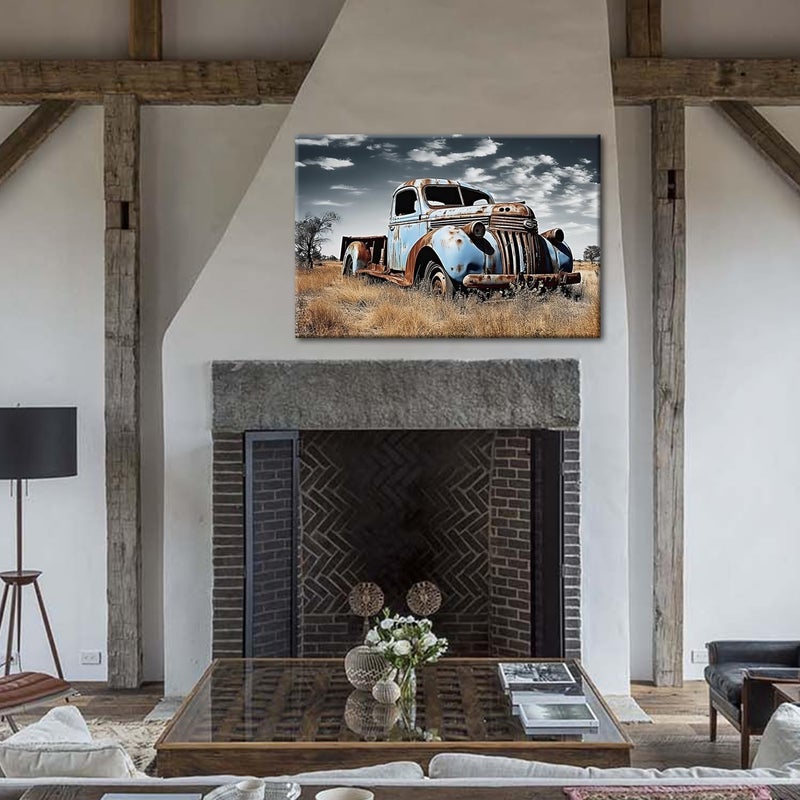 GLOKAKA Old Truck Wall Art Country Style Truck Wildlife Picture Painting Print On Canvas Rustic Car Farmhouse Artwork for Living Room,Bedroom,Office, Home Decor,Framed - Image 5