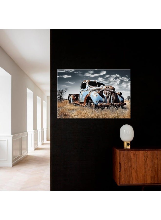 GLOKAKA Old Truck Wall Art Country Style Truck Wildlife Picture Painting Print On Canvas Rustic Car Farmhouse Artwork for Living Room,Bedroom,Office, Home Decor,Framed - Image 4