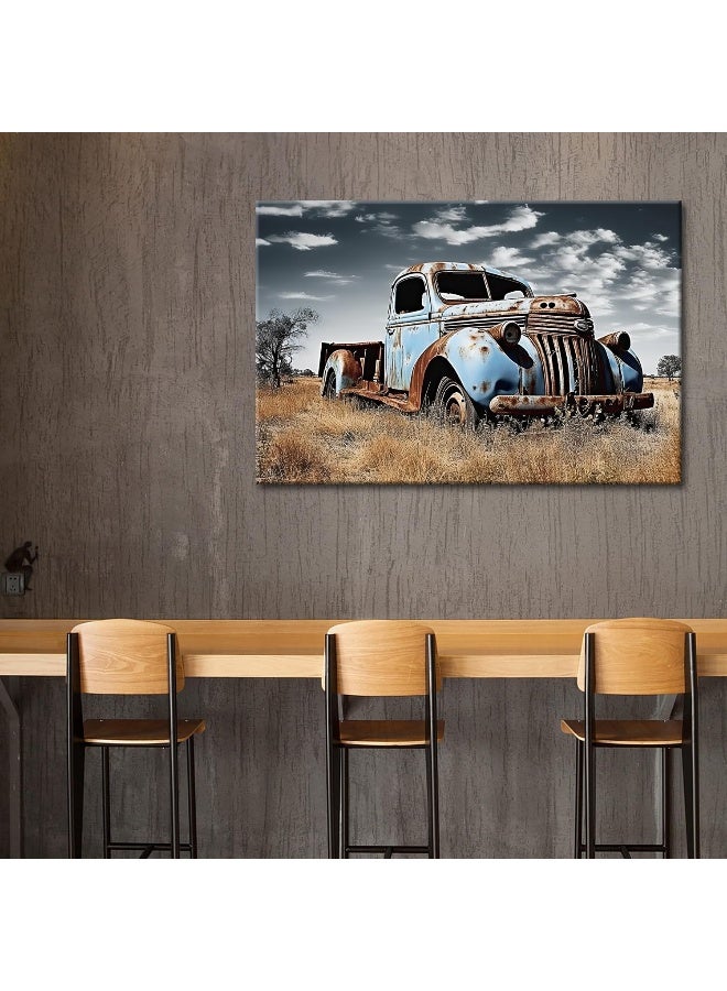GLOKAKA Old Truck Wall Art Country Style Truck Wildlife Picture Painting Print On Canvas Rustic Car Farmhouse Artwork for Living Room,Bedroom,Office, Home Decor,Framed - Image 2