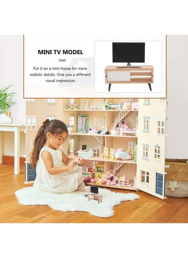 NUOBESTY - Dollhouse Miniature Tv With Television Cabinet Model Mini Tv And Tv Stand Toy Doll House Furniture For Dollhouse Living Room Accessories Home Decoration - Image 1