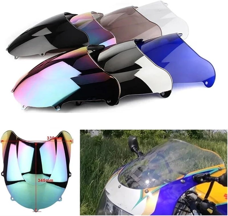 عاكس الرياح الأسود المزدوج الفقاعي للزجاج الأمامي لسوزوكي GSXR600 GSXR750 1996 1999 مناسب عالميًا - Image 3