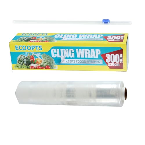 RENEWPOK Plastic Food Wrap- 968 SQ. FT. Kitchen Cling Wrap Includes Slide Cutter BPA-Free Clear Cling Film 30cm×300Meters - Image 1