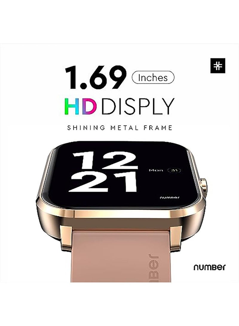 Number DialFit(1) Bluetooth Calling Smartwatch, 1.69" HD Black Display Metal Frame Smartwatch Desert Gold - Image 2