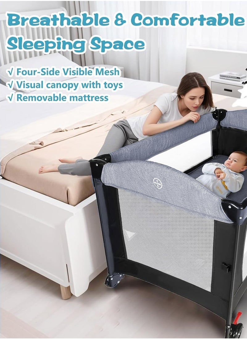 MaBaby 5-in-1 Pack and Play, Baby Bedside Sleeper with Bassinet, Multifunction Bedside Crib from Newborn to Toddlers  - Image 3