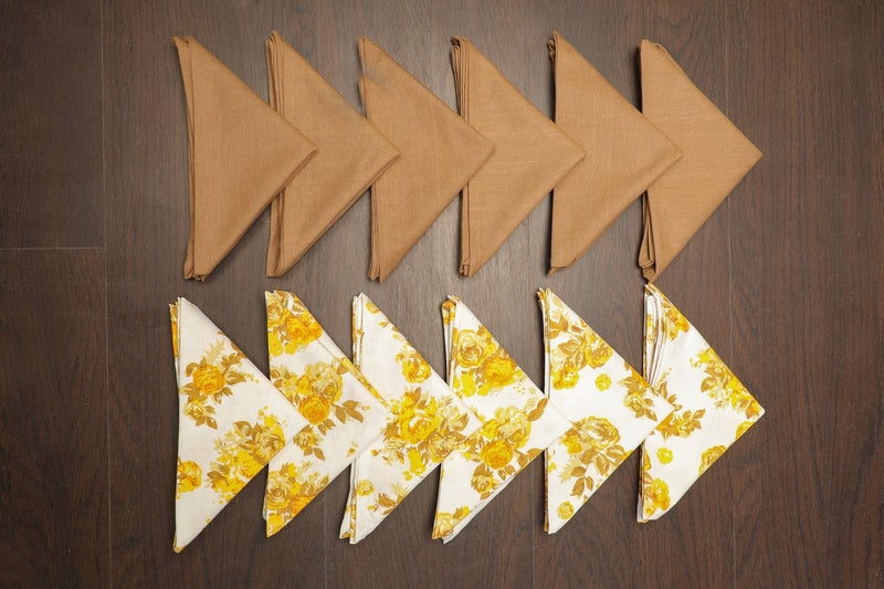 Dekor World Floral Plain Printed Yellow Napkin Set (Pack of 12) - Image 1