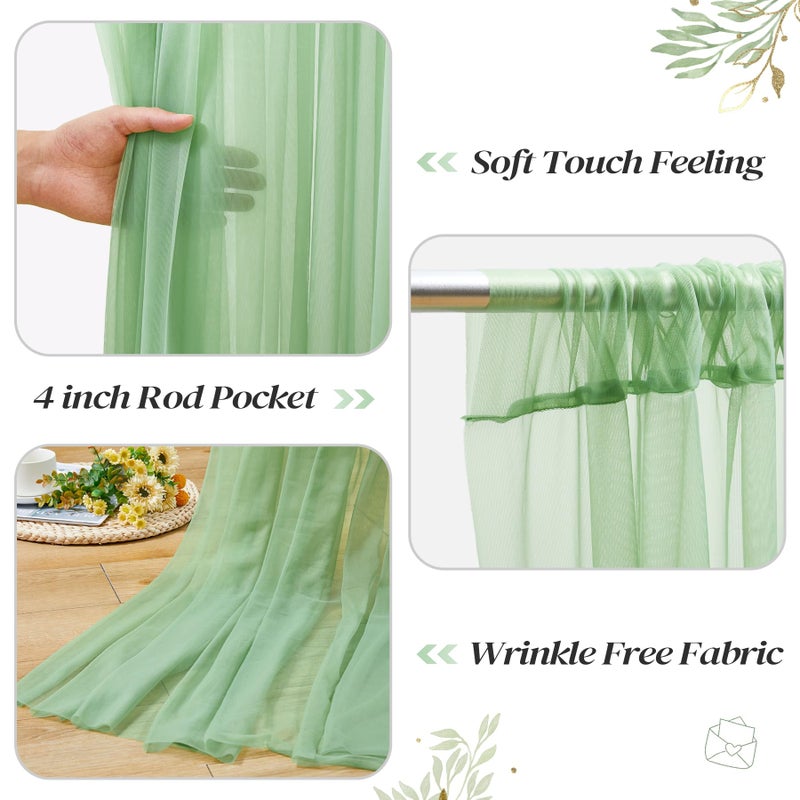 Shillance 10ft x 8ft Green Backdrop Curtain with Lights String for Parties, Sheer Tulle Wedding Photo Backdrops Drapes for Baby Shower Birthday Party Decorations Background for Photography - Image 4