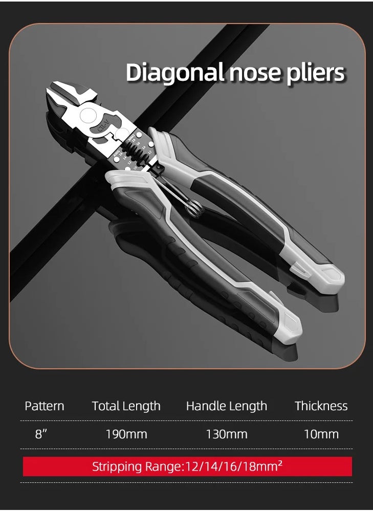 Multi-Function 3Pcs Wire Pliers Set, Premium CR-V Construction, Including 9 Inch Cutting Pliers, 9 Inch Pointed-Nose Pliers and 8 Inch Diagonal Nose Pliers, Professional Hand Tool for Cutting, Crimping Stripping, Gripping and Coiling