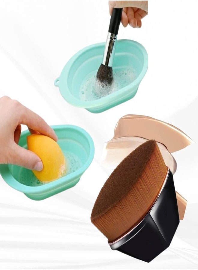 MIRARIYA 1 pic Makeup Brush Cleaning Mat, Sponge Silicone Makeup Brush Scrubber, Cosmetic Brush Cleaner, Brush Cleaning Pad, Foldable makeup brush cleaning Bowl and 1 pic Makeup Brush. - Image 1