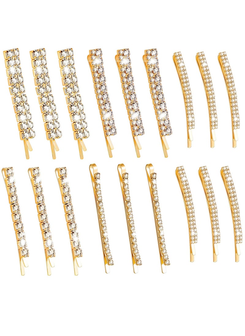 Waydress 15 Pieces Rhinestone Hair Clips Metal Rhinestone Hair Pins Clear Crystal Bobby Pins for Women Luxury Hair Barrettes Bling Hair Pins Hair Accessories for Party Wedding DailyGold 