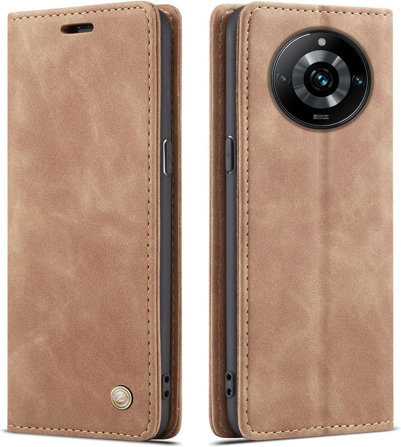 ClickCase for Realme Narzo 60 5G Sheepskin Series Faux Soft Leather Wallet Flip Case Kick Stand with Magnetic Closure Lightweight Slim Flip Cover for Realme Narzo 60 5G (Beige Brown) - Image 1