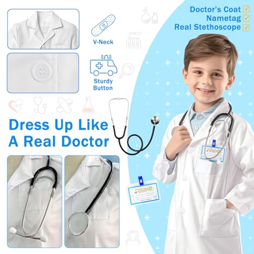 RioRand Kids Doctor Lab Coat Costume with Accessories Role Play for Boys Girls Playset Nurse Costume Age 312 White XL150CM1012Y - Image 5
