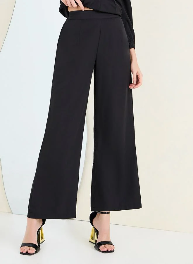 Styli Solid Peplum Belted Top & Trouser Co-Ords