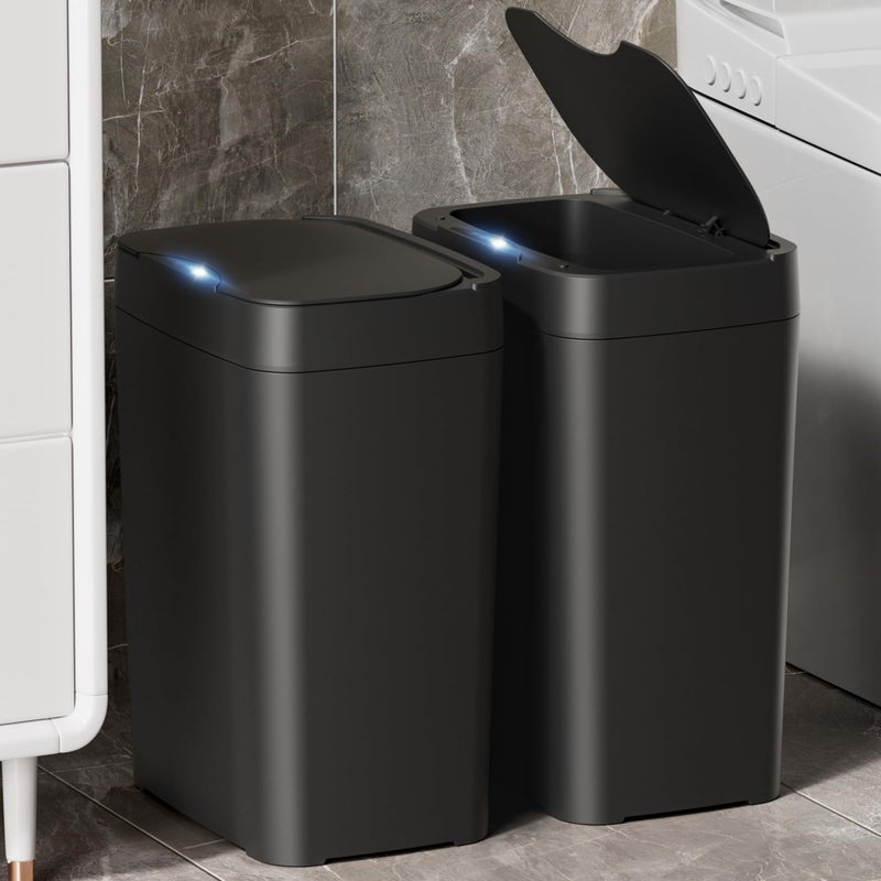 Vanpopubs 2 Pack 27 Gal Bathroom Trash Can with Lid Automatic Trash Can Small Smart Garbage Can Touchless Slim Motion Sensor Waterproof Plastic Trash Bins for Bedroom Office Kitchen Toilet Black - Image 2
