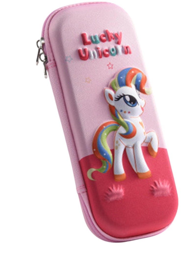 Spiaty Cloth 3D Rainbow Unicorn Horse Multi Layer Pencil Case & Stationery Box, Pink - Image 1