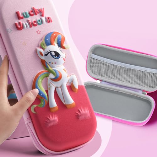 Spiaty Cloth 3D Rainbow Unicorn Horse Multi Layer Pencil Case & Stationery Box, Pink - Image 2