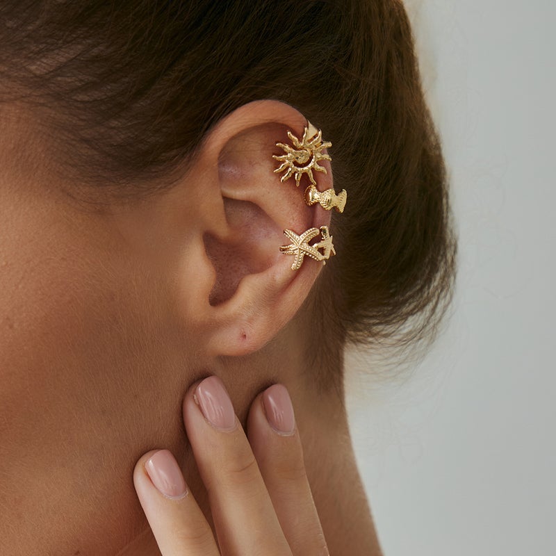 SHIXIN European and American Cross-Border Jewelry: Ocean-Style Polka Dot Starfish & Scallop Ear Clips, Fashionable Metal Sunflower Earrings - Image 1