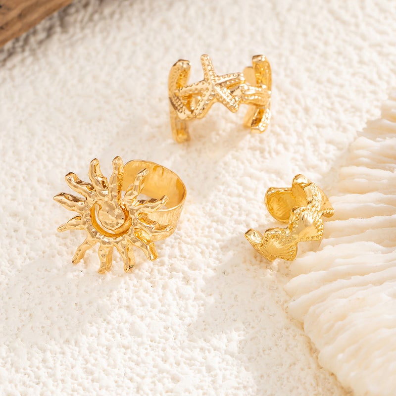 SHIXIN European and American Cross-Border Jewelry: Ocean-Style Polka Dot Starfish & Scallop Ear Clips, Fashionable Metal Sunflower Earrings - Image 4