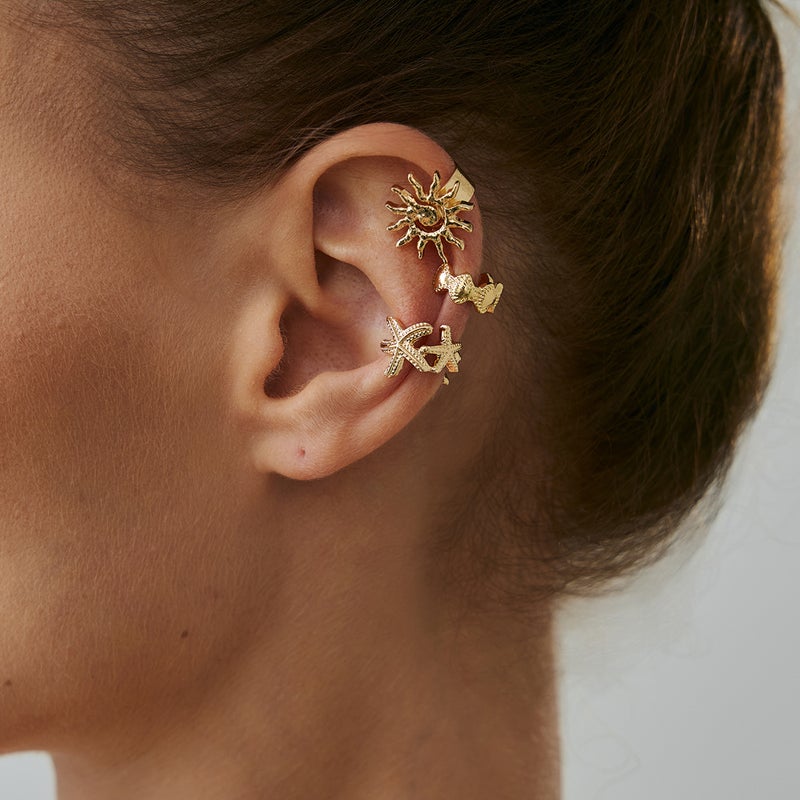 SHIXIN European and American Cross-Border Jewelry: Ocean-Style Polka Dot Starfish & Scallop Ear Clips, Fashionable Metal Sunflower Earrings - Image 2
