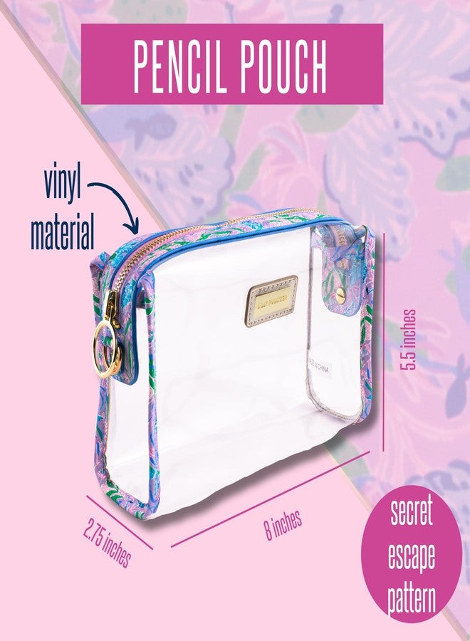 Lilly Pulitzer Clear Zipper Pouch, Cute Pencil Case for Adults, Travel Toiletry Bag, Small Pouch Bag for Supplies, Makeup or Toiletries (Secret Escape)… - Image 3