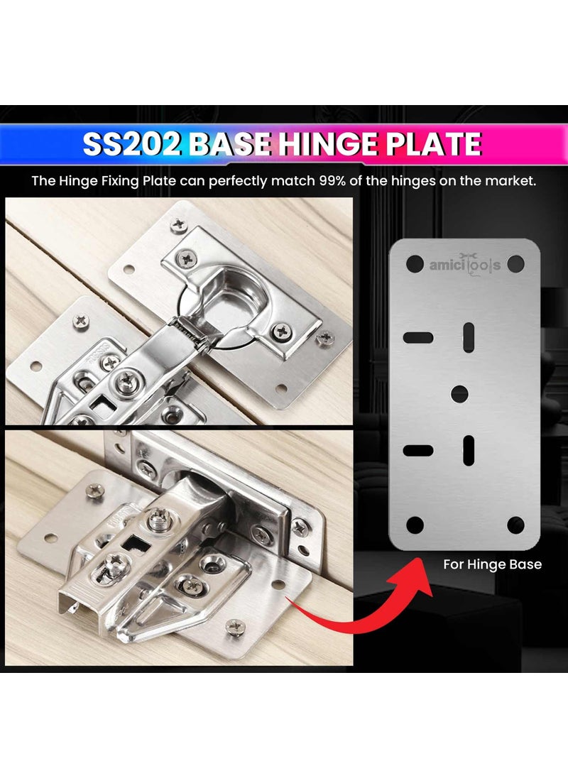 amiciTools amiciTools Hinge Repair Plate Stainless Steel SS202 Door Hinge Reinforcement Fix Loose Cabinet Hinges 8 Pcs of Hinge Base Repair Plate with Screws  - Image 2