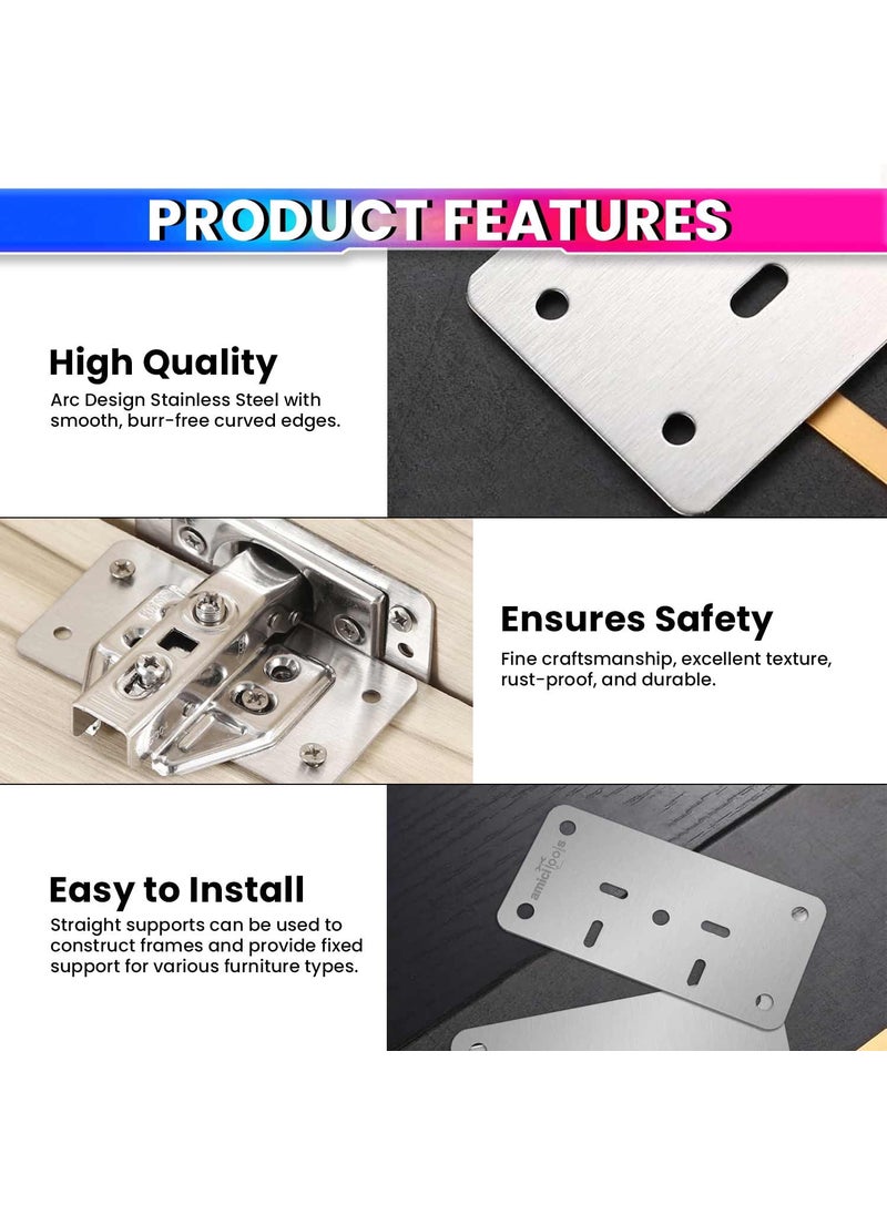 amiciTools amiciTools Hinge Repair Plate Stainless Steel SS202 Door Hinge Reinforcement Fix Loose Cabinet Hinges 8 Pcs of Hinge Base Repair Plate with Screws  - Image 3