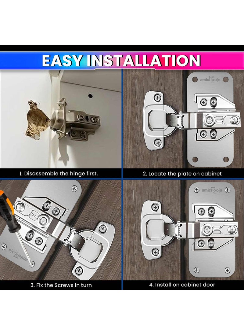 amiciTools amiciTools Hinge Repair Plate Stainless Steel SS202 Door Hinge Reinforcement Fix Loose Cabinet Hinges 8 Pcs of Hinge Base Repair Plate with Screws  - Image 4
