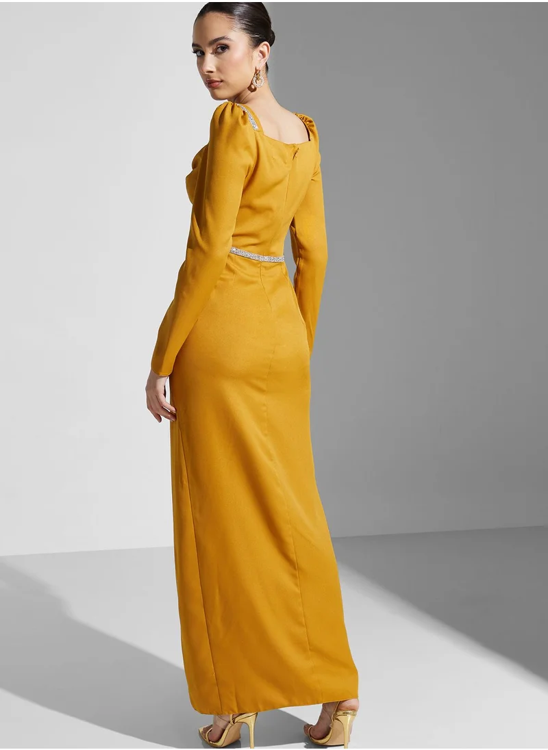 Namshi x Hadia Ghaleb Embellished Detail Gown With Slit