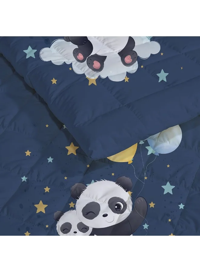 دانوب هوم Dreamz Panda Digital Printed 4-Piece Micro Comforter Set - 130x220 cm, Multi Color, Soft Polyester Bedding Set For Single Bed, Includes Comforter, Fitted Sheet & Pillow Cases