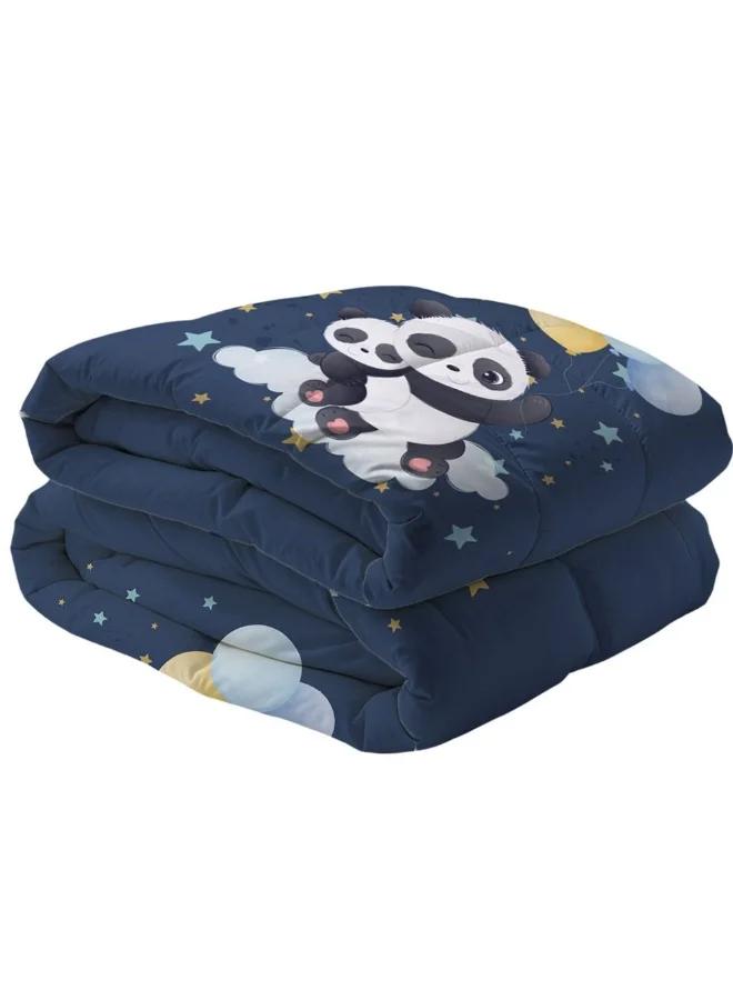 دانوب هوم Dreamz Panda Digital Printed 4-Piece Micro Comforter Set - 130x220 cm, Multi Color, Soft Polyester Bedding Set For Single Bed, Includes Comforter, Fitted Sheet & Pillow Cases