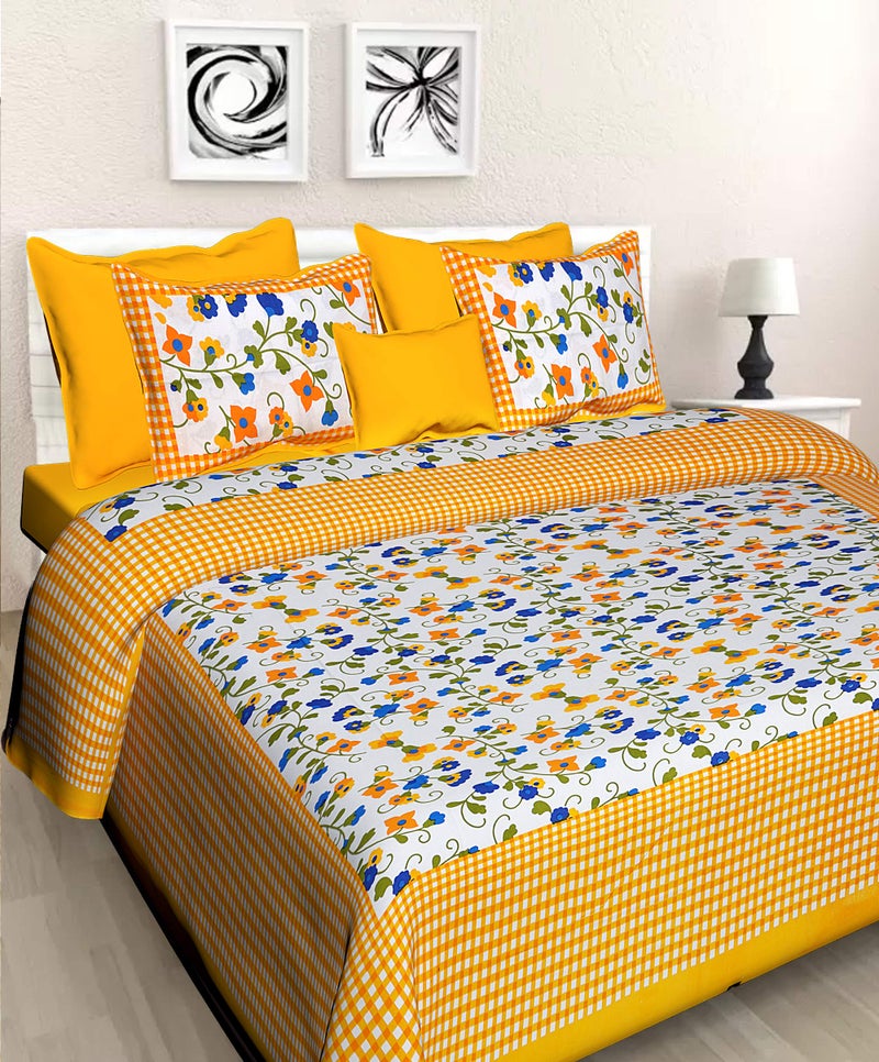Meejoya 100% Cotton Rajasthani Jaipuri Traditional King Size Double Bed Bedsheet with 2 Pillow Covers - Multi07 - Image 1