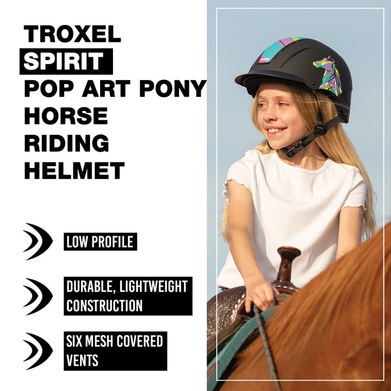 Troxel Spirit Full Coverage Horse Riding Helmet, Low-Profile Adjustable Design, Safety Horseback Riding Gear, Small (6-1/2 - 6-7/8), Pop Art Pony - Image 2