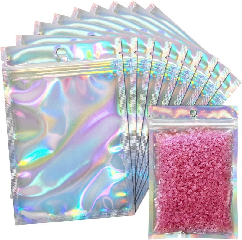 EgticLive 100 Pack Resealable Holographic Bags for Small Business, Iridescent Mylar Bags with Clear Front Smell Proof Foil Packing Pouches for Multipurpose Storage (3 X 4 inches) - Image 1