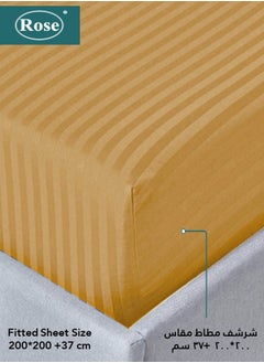 Rose Rose Luxurious Hotel Stripe Fitted Sheet with Deep Pockets and Pillow Cases, Bed Sheet 3-Pieces Set, Soft & Silky Microfiber Breathable and Cooling, King Size 200x200+35 cm, Camel  - Image 2