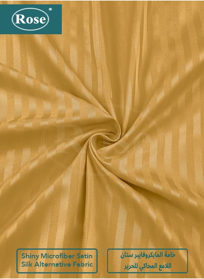 Rose - Rose Luxurious Hotel Stripe Fitted Sheet with Deep Pockets and Pillow Cases, Bed Sheet 3-Pieces Set, Soft & Silky Microfiber Breathable and Cooling, King Size 200x200+35 cm, Camel - Image 1