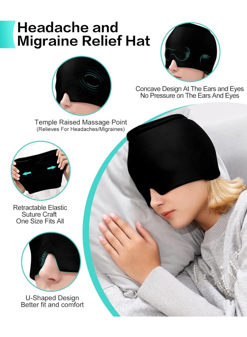 Headache Migraine Relief Hat - Hot & Cold Full Surrounding Migraine Relief Mask Ice Pack Cap, For Tension Sinus Headache, Fever, Stress Relief, Puffy Eye, Dark Circle, Sports Cold Compress(Dark Black) - Image 4