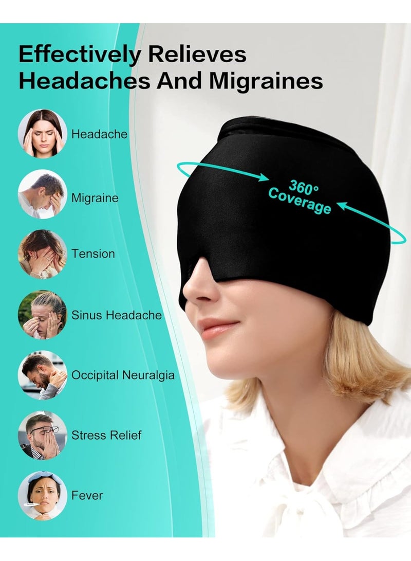 Headache Migraine Relief Hat - Hot & Cold Full Surrounding Migraine Relief Mask Ice Pack Cap, For Tension Sinus Headache, Fever, Stress Relief, Puffy Eye, Dark Circle, Sports Cold Compress(Dark Black) - Image 2