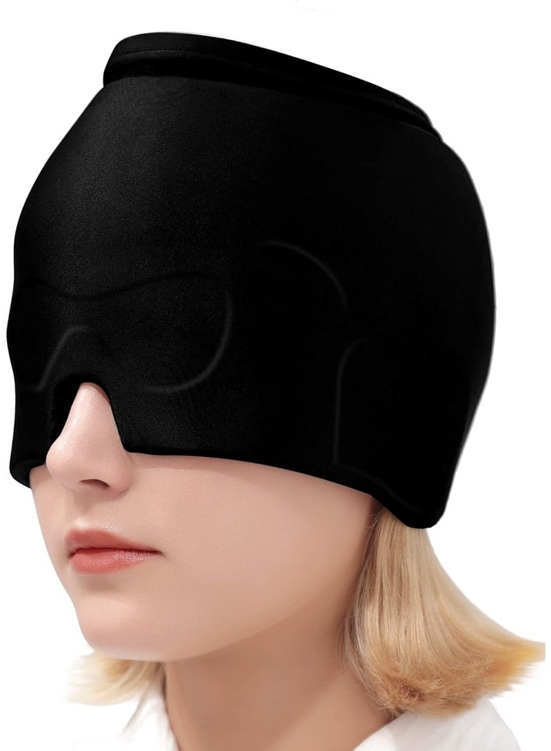 Headache Migraine Relief Hat - Hot & Cold Full Surrounding Migraine Relief Mask Ice Pack Cap, For Tension Sinus Headache, Fever, Stress Relief, Puffy Eye, Dark Circle, Sports Cold Compress(Dark Black) - Image 1