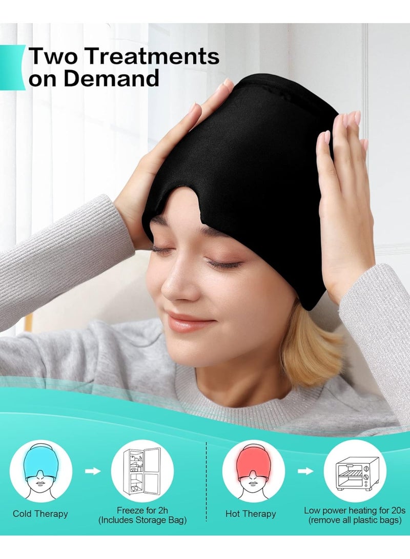 Headache Migraine Relief Hat - Hot & Cold Full Surrounding Migraine Relief Mask Ice Pack Cap, For Tension Sinus Headache, Fever, Stress Relief, Puffy Eye, Dark Circle, Sports Cold Compress(Dark Black) - Image 5