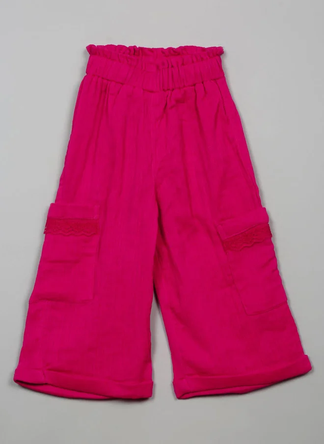 Saka Designs Pink Woven Palazzos for Girls