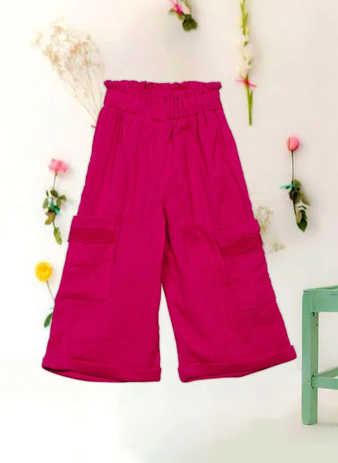 Saka Designs Pink Woven Palazzos for Girls