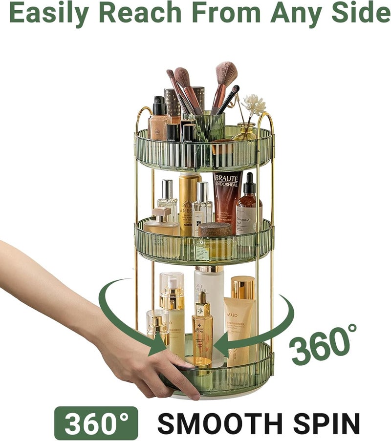 Asayuee 360 Rotating Makeup Organizer,3 Tier Large Capacity Make Up Organizers and Storage,Skincare Perfume Vanity Organizers,Bathroom Cosmetics Storage Organizer Countertop (Green) - Image 2