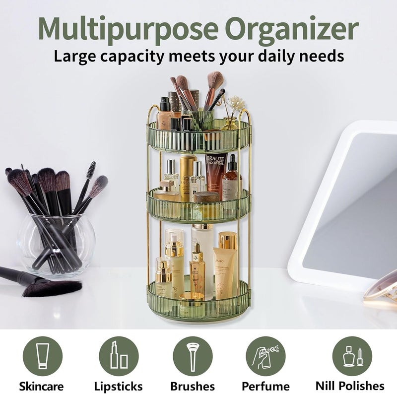 Asayuee 360 Rotating Makeup Organizer,3 Tier Large Capacity Make Up Organizers and Storage,Skincare Perfume Vanity Organizers,Bathroom Cosmetics Storage Organizer Countertop (Green) - Image 5
