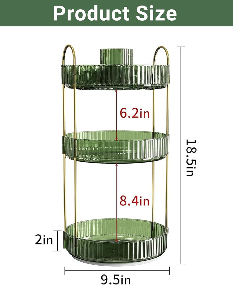 Asayuee 360 Rotating Makeup Organizer,3 Tier Large Capacity Make Up Organizers and Storage,Skincare Perfume Vanity Organizers,Bathroom Cosmetics Storage Organizer Countertop (Green) - Image 4
